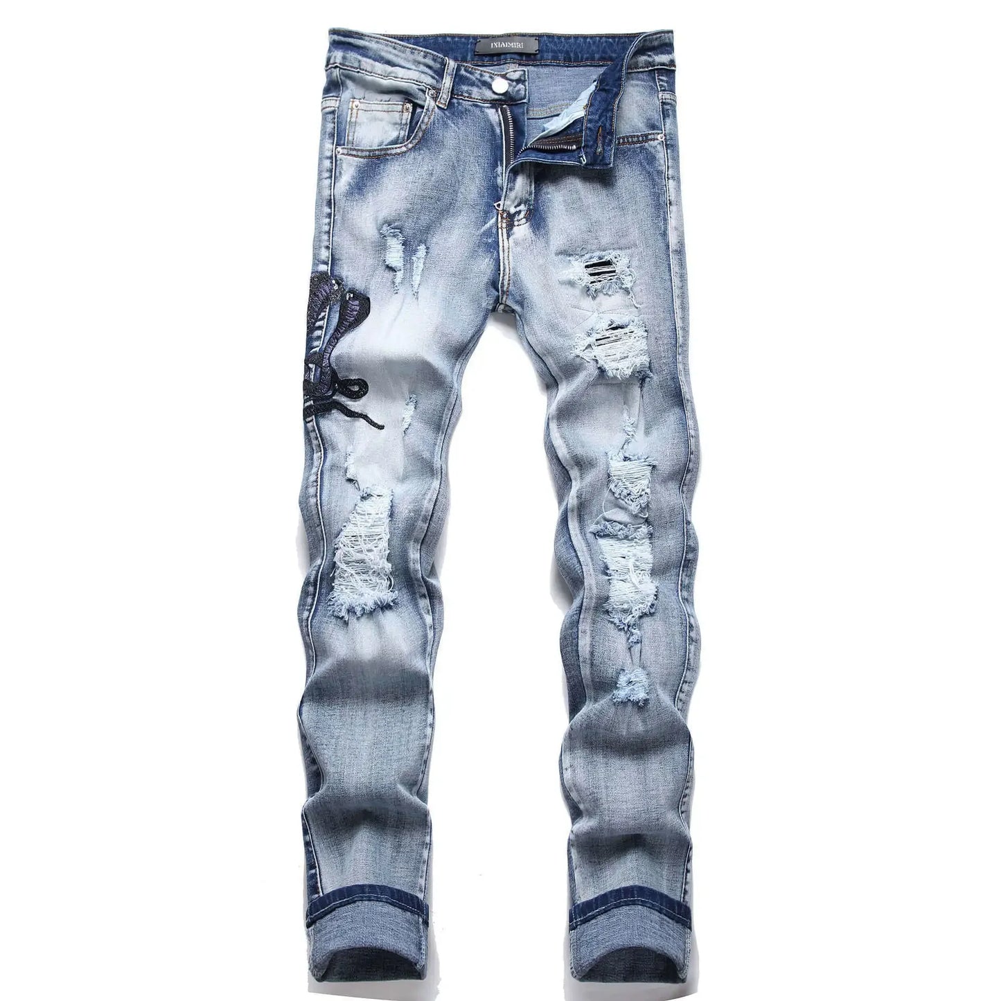 Blue Snake Embroidery Jeans