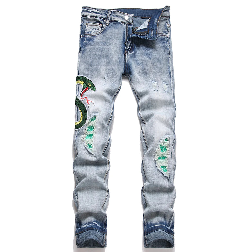 Snake Embroidery Jeans