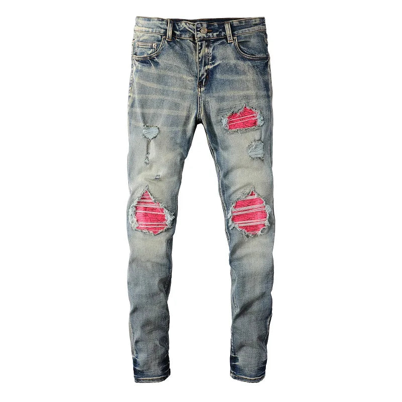 Pleated Patchwork Pink Jeans